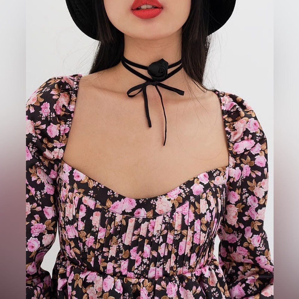 FOR LOVE & LEMONS Kate Long Sleeve Mini Dress Floral SM COQUETTE FESTIVAL NWT - Picture 8 of 11